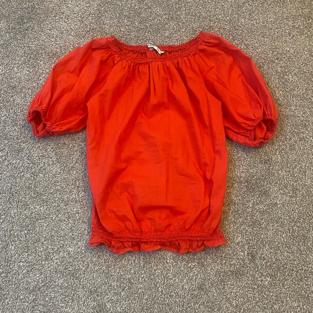 Cotton Puff Sleeve Peasant Blouse